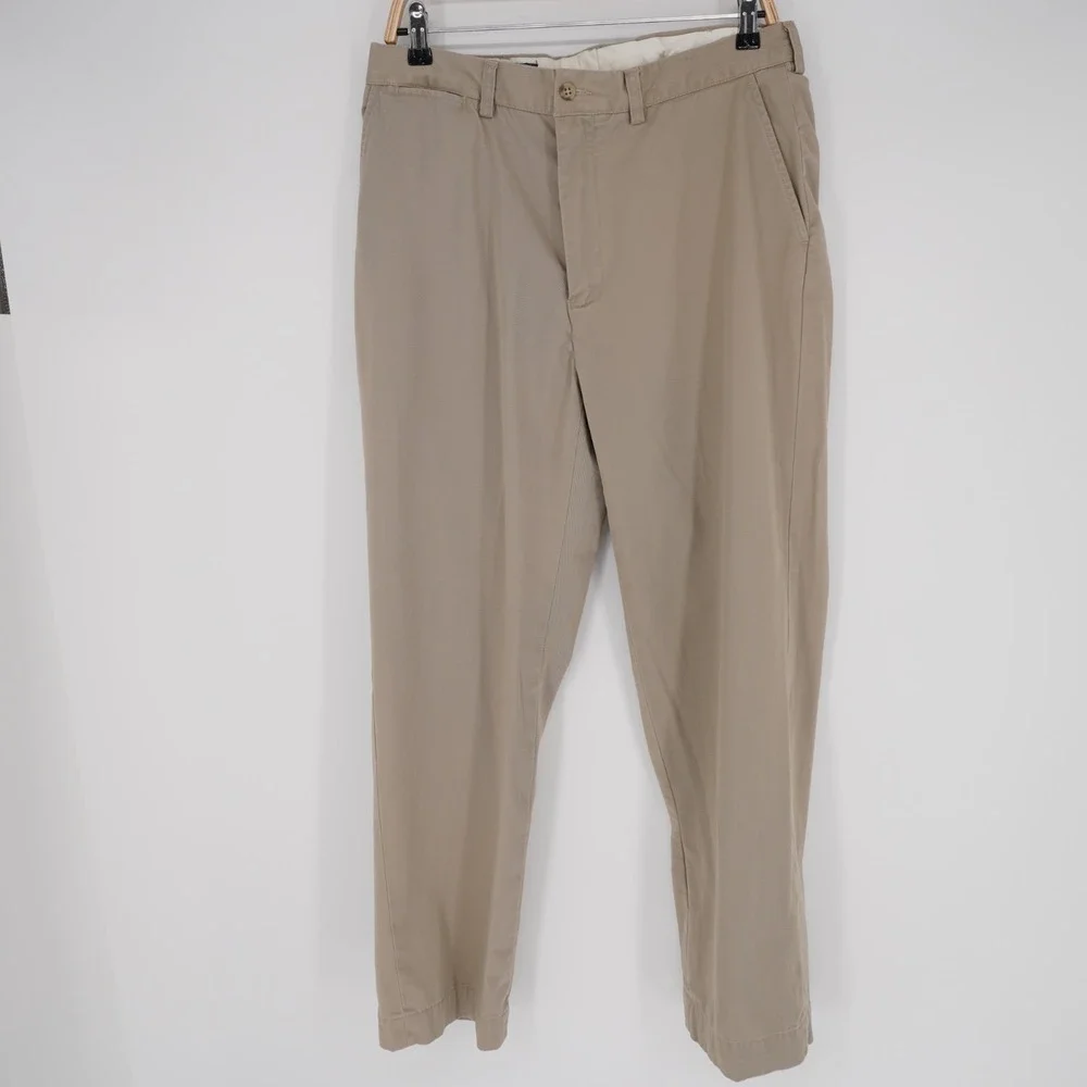 VTG Polo Ralph Lauren Chino Pant Mens 34 Beige 100% Cotton 90s Classic Flat